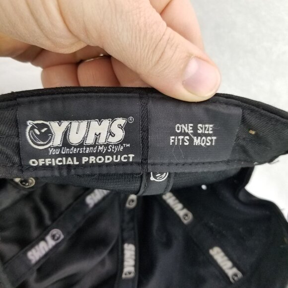 ✅Yums Metal Face Black Strapback Hat Official Product OSFA Small Button Logo Cap - Picture 10 of 10